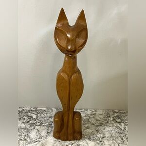 Vintage Mid Century Modern MCM Teak Cat Sculpture